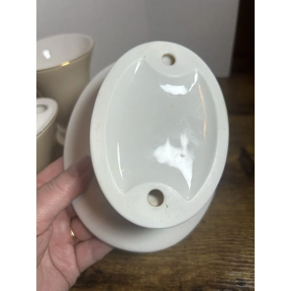 Beige White Gold Trim Ceramic Bath Set Toothbrush Holder Cup Soap Holder Decor